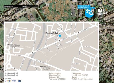 DesignReligion Ltd&lt;br &gt;Contact page. Map shows actual company location