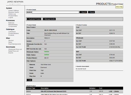 Part of the complex CMS system. This page shows the product creation, where the administrator creates a product and assigns make-up for that product.